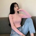 Women's Slim Fit Knitted Inner Blouse with Half Turtleneck and Long Sleeves
