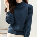 Slim-fit knitted blouse with a half-turtleneck and textured ribbed stripes in an elegant casual design