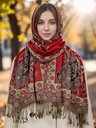 Oriental Style Scarf with Cashew Pattern and Tassels