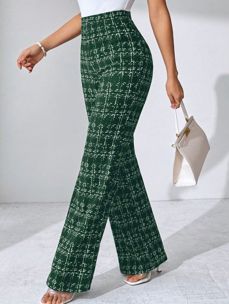 Women's High-Waisted Plaid Straight-Leg Pants