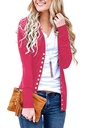 Cropped Solid Color V-Neck Cardigan Blouse with Long Sleeves and Buttons