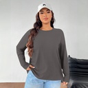 Loose Fit Women’s Top with Solid Color and Round Neck