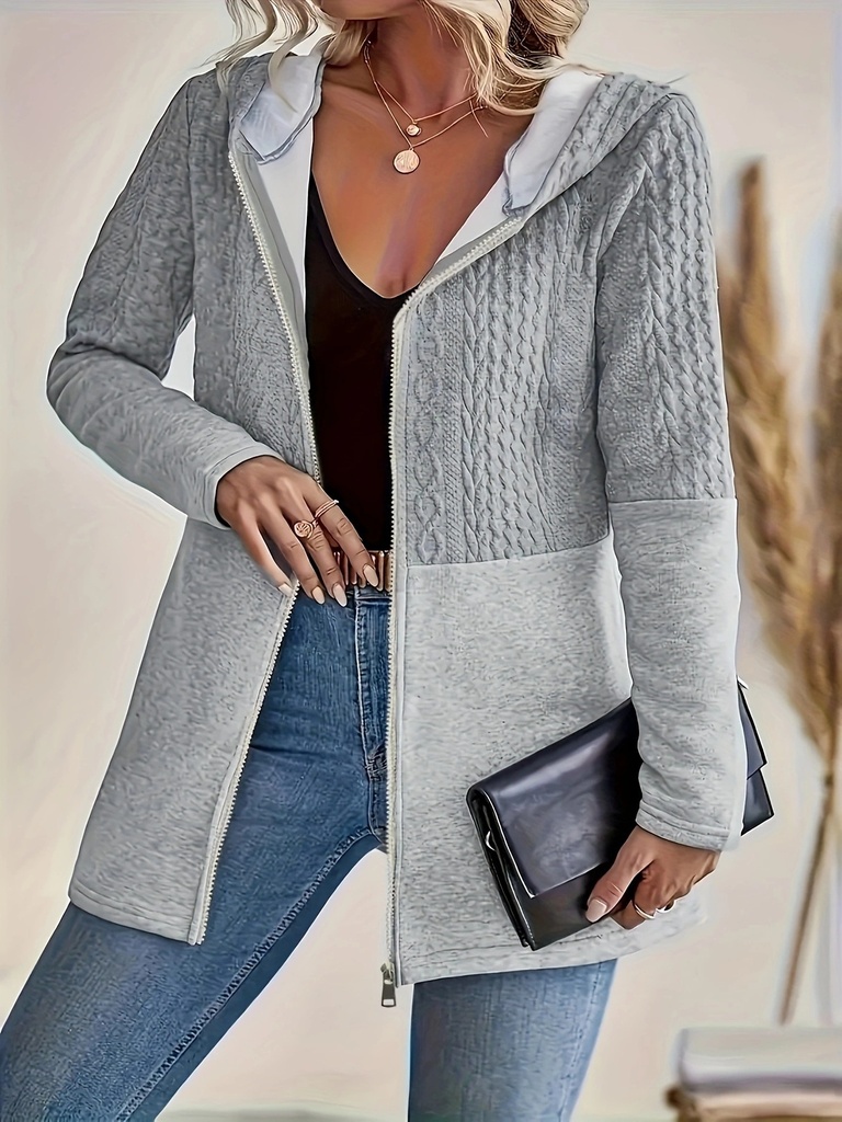 Women's Plus Size Casual Loose Jacket with Patchwork Design