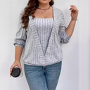Women's Solid Color V-Neck Long Sleeve Blouse with Faux Two-Piece Design