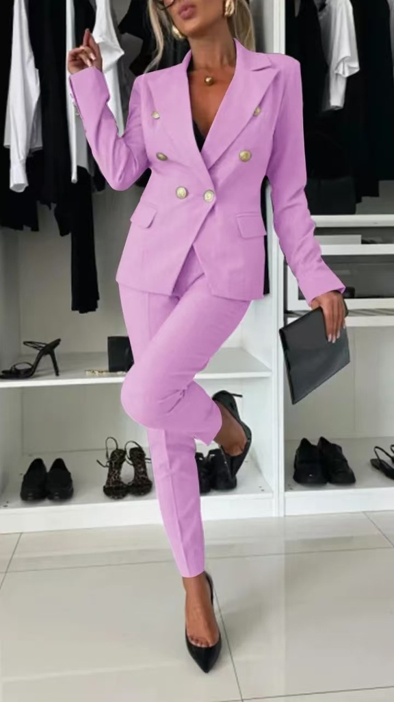 Solid Color Versatile Suit with Casual Style and Practical Pockets