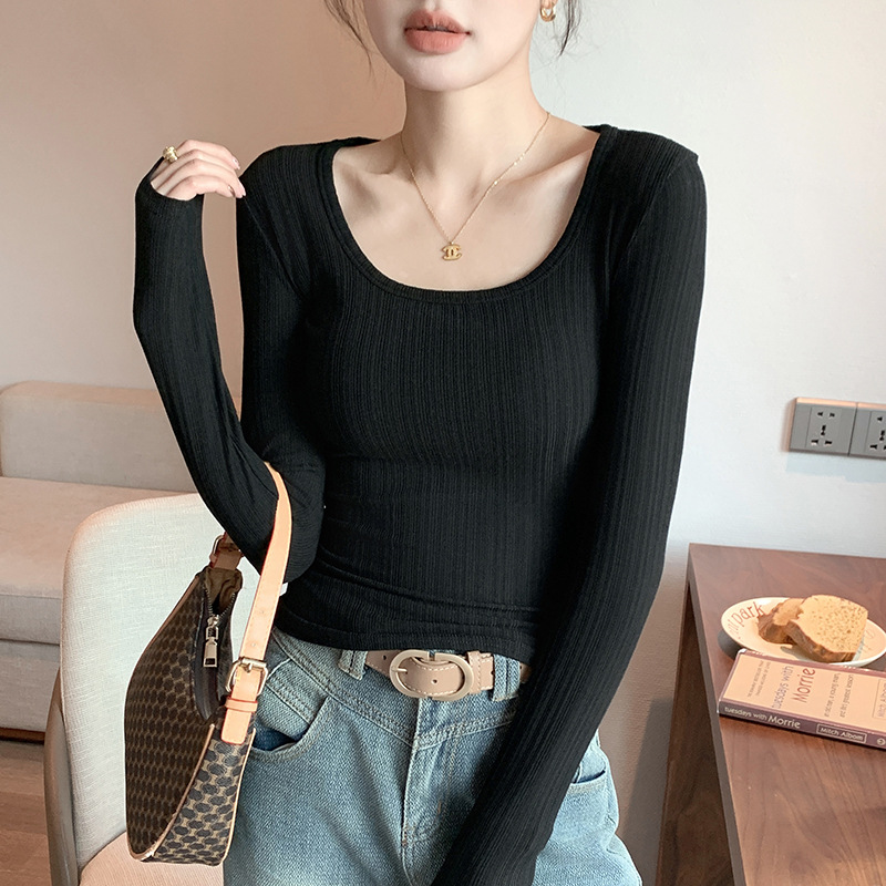 Women's Long Sleeve Blouse with Wide U-Neck, Ideal as a Base Layer