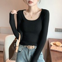 Women's Long Sleeve Blouse with Wide U-Neck, Ideal as a Base Layer