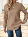 Women’s Casual Comfortable Blouse with Waffle Texture, Asymmetrical Hem, and Crew Neck