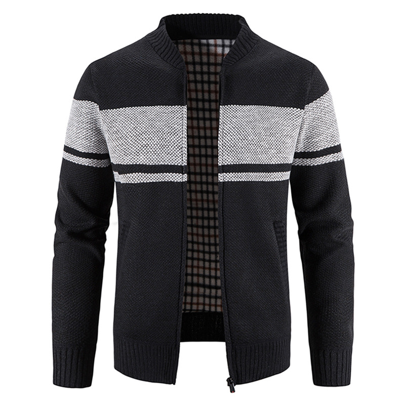 New Men’s Casual V-Neck Sweater Jacket with Color Block Design