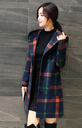 Women's Woolen Hooded Plaid Coat