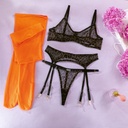 Underwear Mesh Floral Print Leopard Print Contrast Color Stockings Underwear Four Pieces