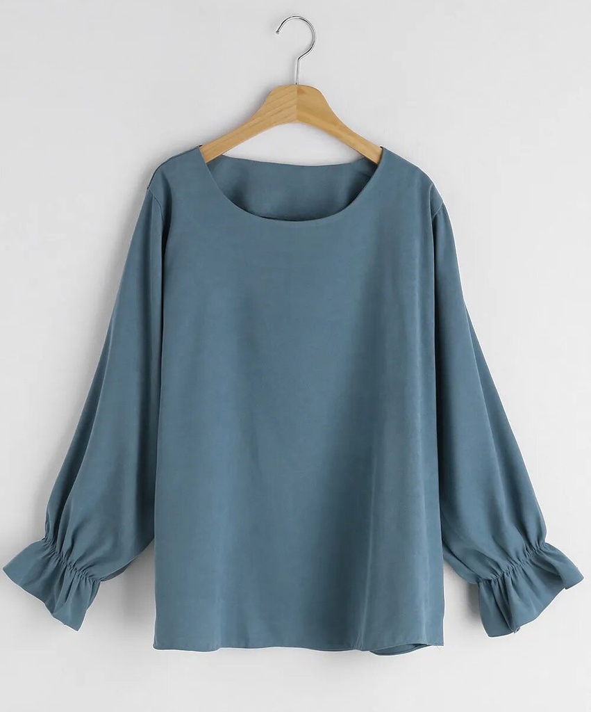 Women’s Casual Blouse Shirt with Long Sleeves and Solid Color Round Neck