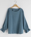 Women’s Casual Blouse Shirt with Long Sleeves and Solid Color Round Neck