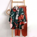 Oversized Loose Fit Printed Lapel Cardigan Set