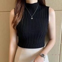 Women’s Sleeveless Elegant Slim Knit Sweater with Half Turtleneck