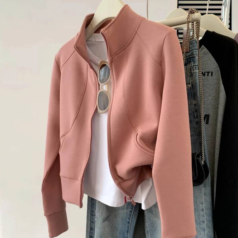 Plus Size Zipper Cardigan Jacket with Stand Collar