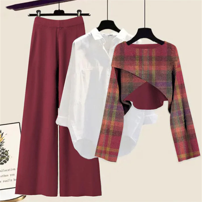 طقم نسائي 3 قطع بتصميم فضفاض من تريكو خفيف وبأسلوب بولوفر