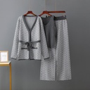 Women’s Three-Piece Set – Inverness V-Neck Knitted Top with Wide-Leg Trousers