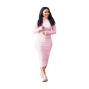 Casual elegant long-sleeve dress – solid color with sunken stripes and letter embroidery