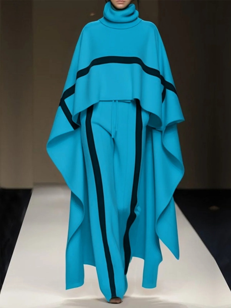 Plus Size Women's Suit – Loose Cloak with High Neck Shawl
