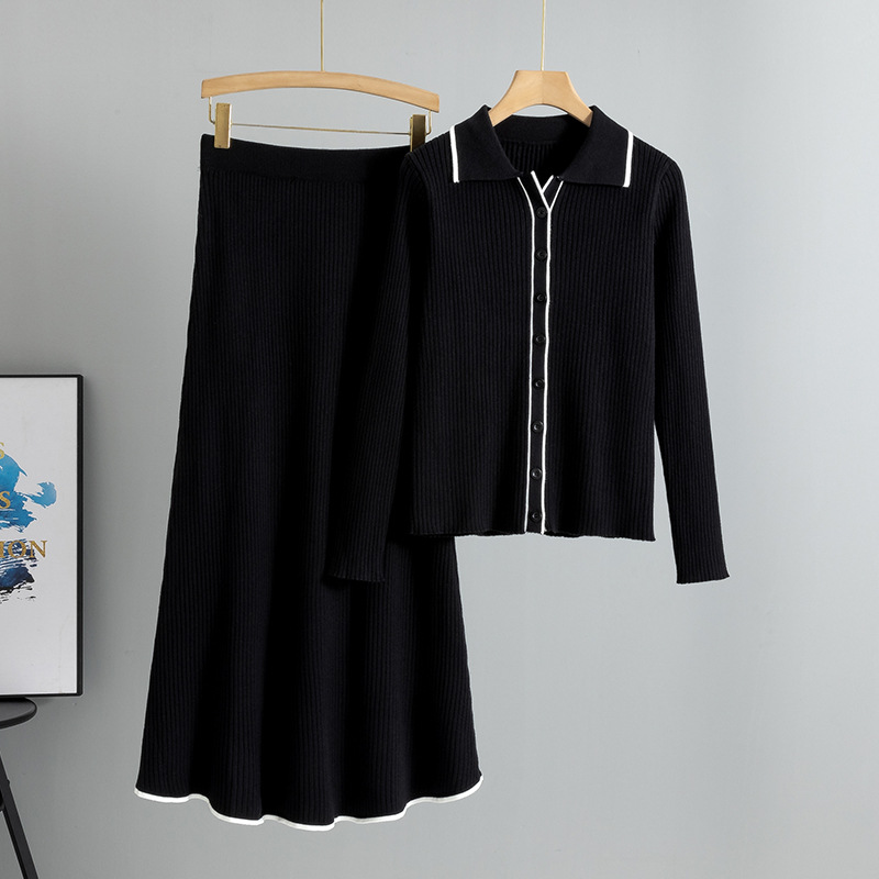 Women’s Slim Fit Fashion Two-Piece Set – Sweater Cardigan with Skirt