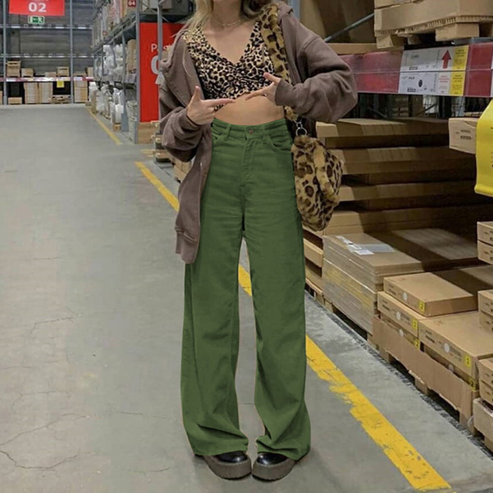 Casual High-Waist Pants with a Straight, Wide-Leg Slim Fit Design