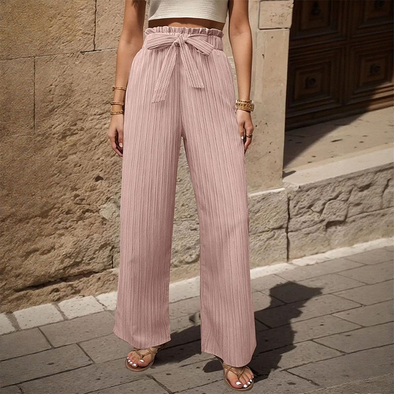 Elastic Waist Trousers with Ruffled Lotus Leaf Design