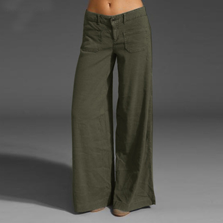 Women's Wide-Leg Trousers with Multi-Pocket and Patchwork Design