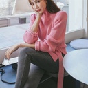 Turtleneck Blouse with Butterfly Hem and Fitted Waist
