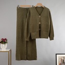 V-Neck Cardigan Sweater with Wide-Leg Pants Suit