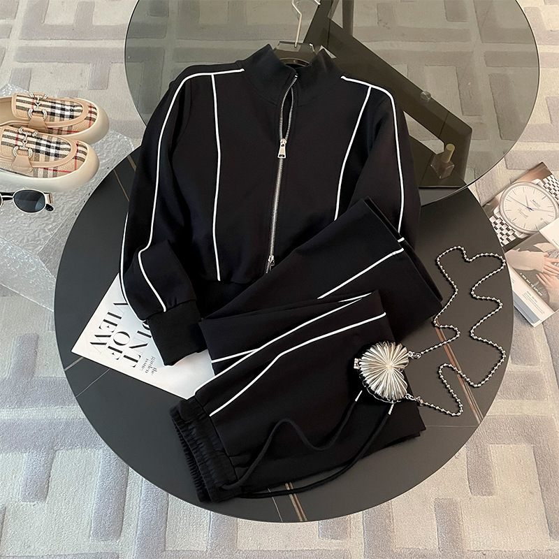 Trendy Set with Slim Cardigan Jacket and Wide-leg Pants