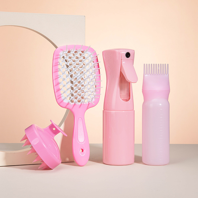 Hair care set: high-pressure spray bottle, silicone brush, hollow comb, dyeing comb.