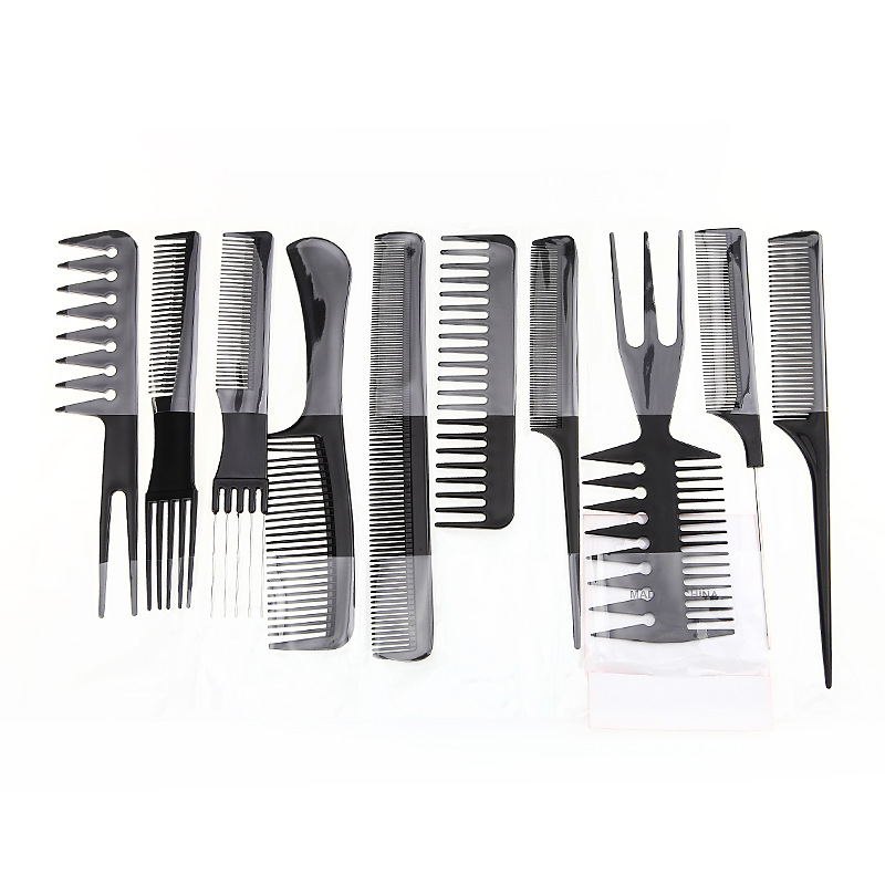 10-piece hair styling and makeup comb set.
