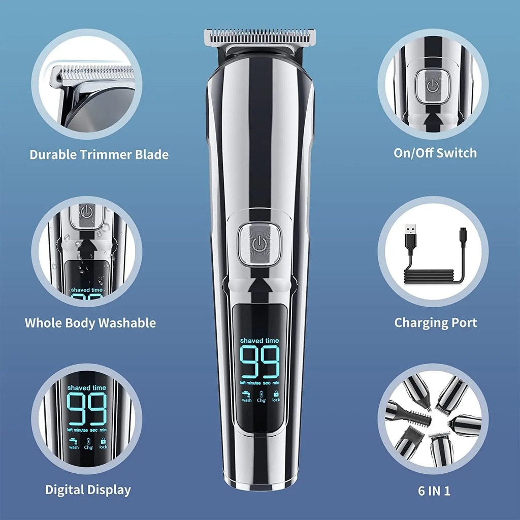 6-in-1 Multifunction Rechargeable Hair Clipper and Shaver