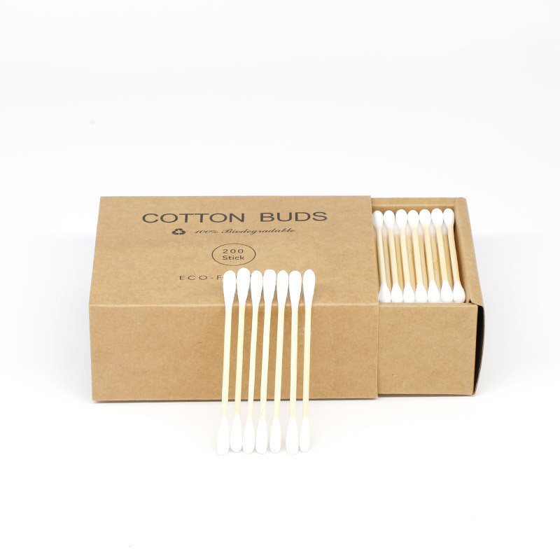 200-Piece Disposable Cotton Swabs in Kraft Paper Box