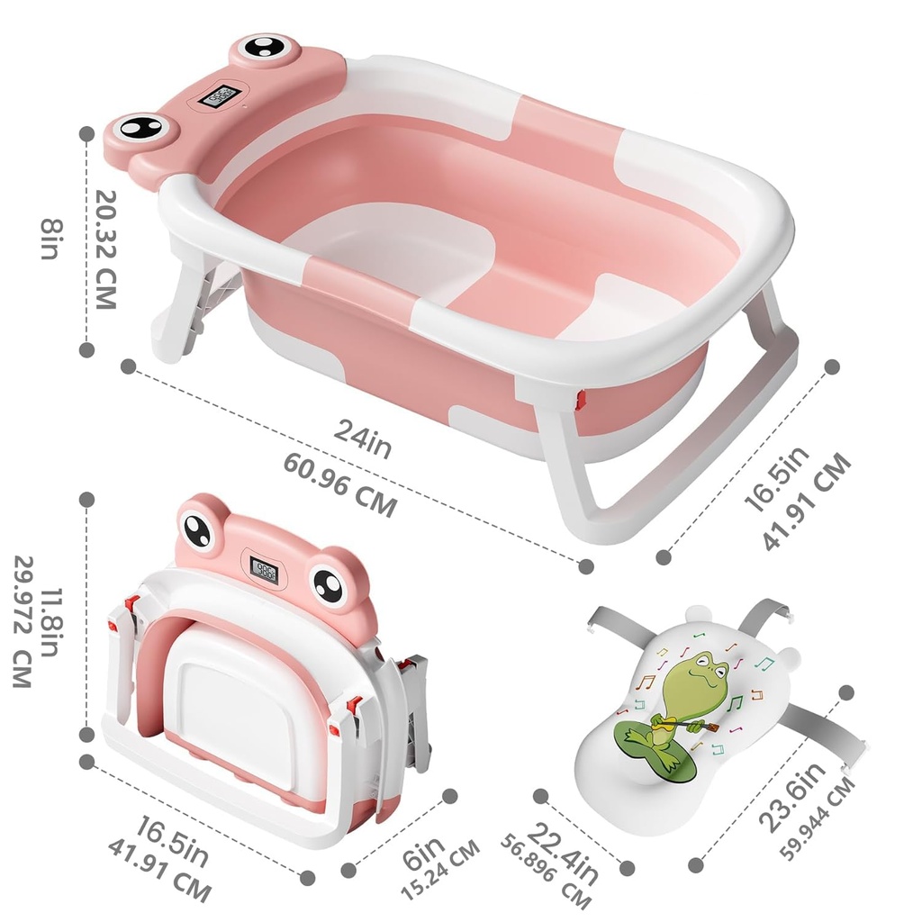 Foldable Baby Bathtub with Cushion & Thermometer