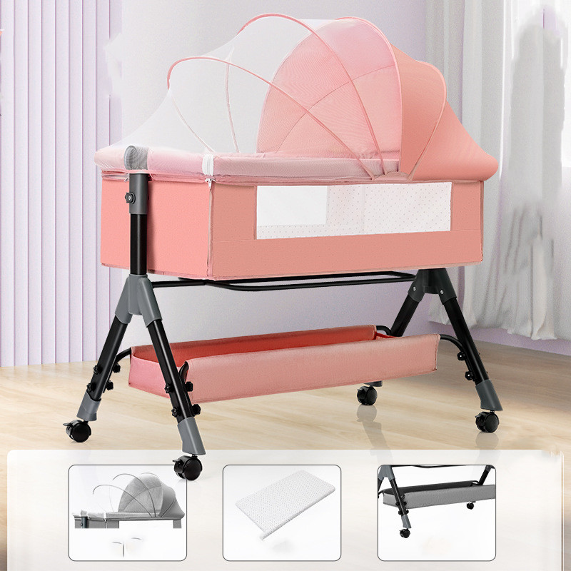 Portable Multifunctional Foldable Baby Cradle Bed with Splicing Design