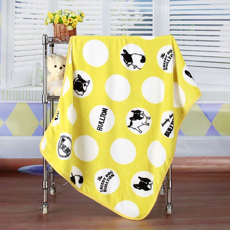 Soft coral fleece and flannel baby blanket with a cute cartoon design