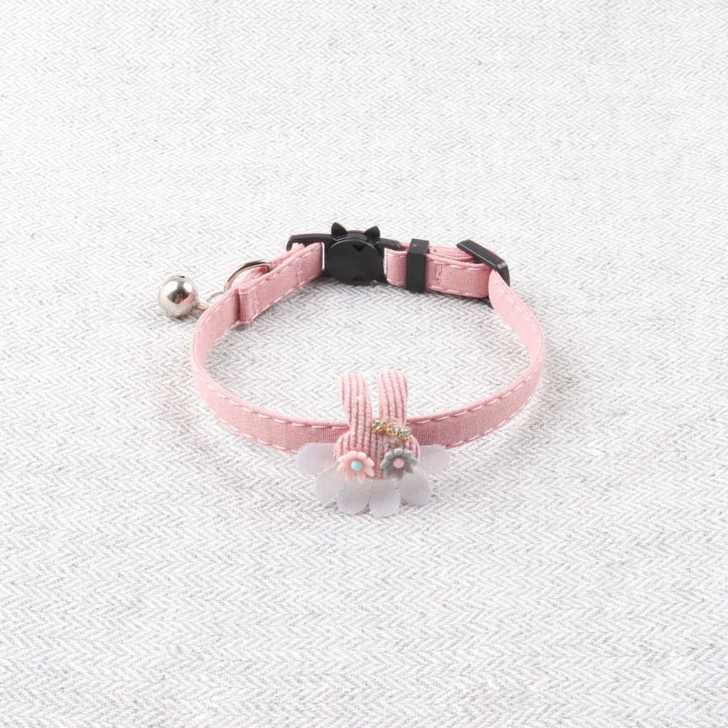 Aminger Pure-Color Ribbon Pet Collar with Rabbit Decoration and Bell — Suitable for Cats