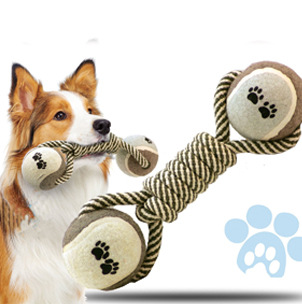 Pet Dumbbell Chew Toy with Rope and Tennis Ball — Teeth Cleaning Toy