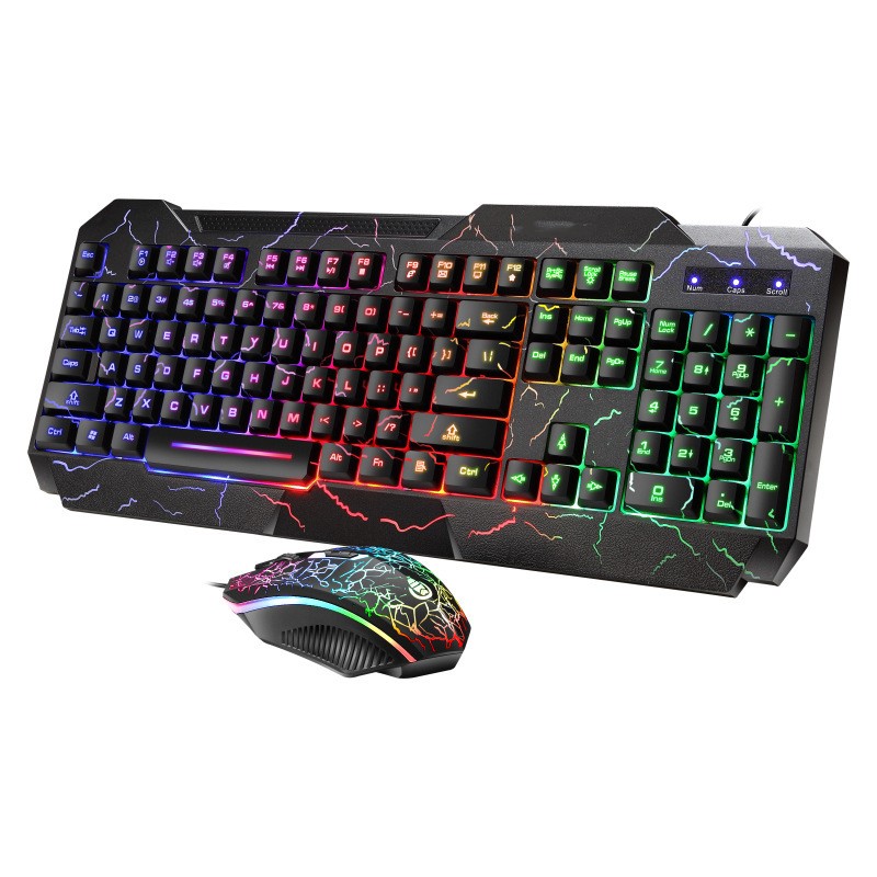 Crackle-Style Keyboard with 4D Mouse – Illuminated Gaming Set