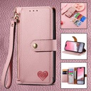 Love Sleeve PU Lychee-Texture Phone Case with RFID Anti-Theft Protection and Lanyard