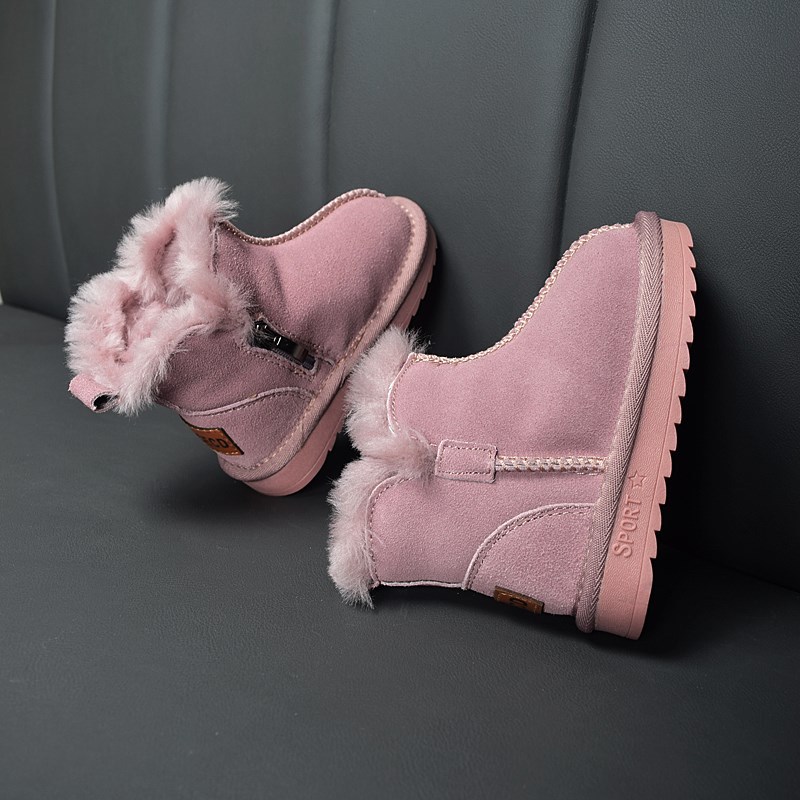 New genuine leather winter snow boots for kids with warm wool lining