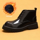 Men’s short-ankle boots with a side zipper, made of glossy genuine leather in a British-style design