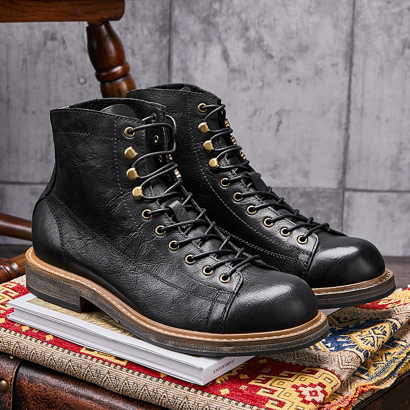 Men’s high-top genuine leather boots with an elegant British casual design