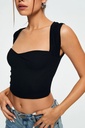 Ribbed Sleeveless Short Blouse with Sweetheart Neckline