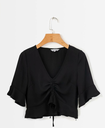 Women’s Short V-Neck Blouse with Ruffled Sleeves