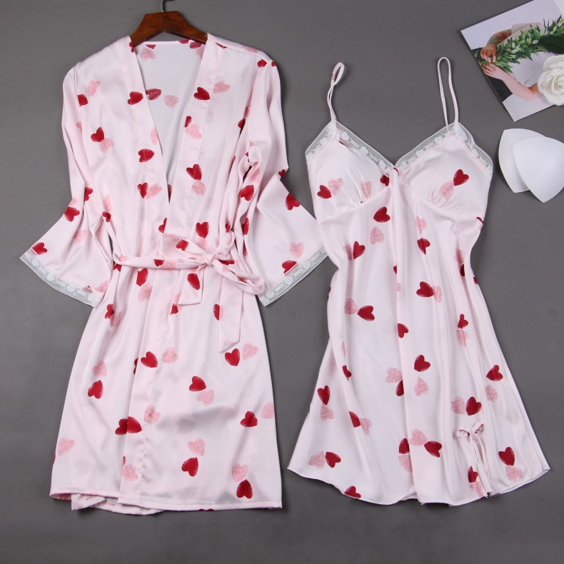 Lace suspender nightdress set with robe and belt