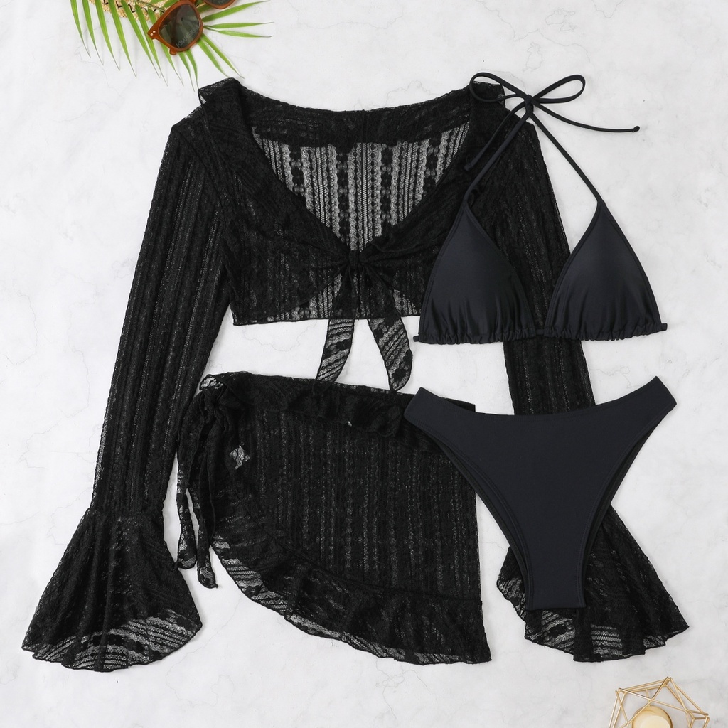 Women’s 4-Piece Swimsuit Set with Lace Cardigan