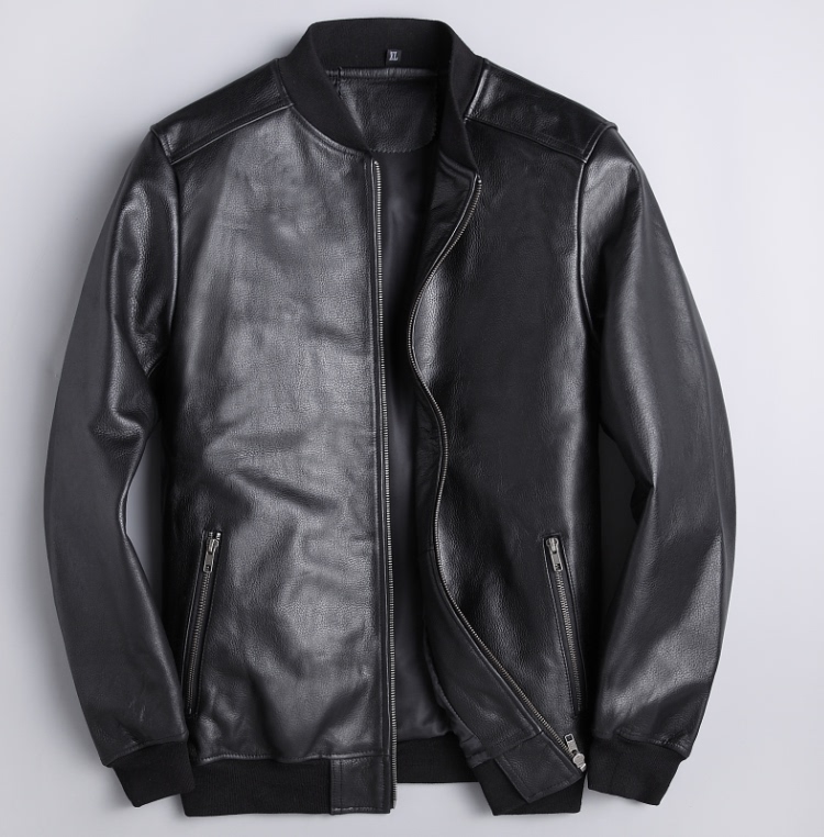 Genuine Leather Jacket with Slim Fit and Stand Collar